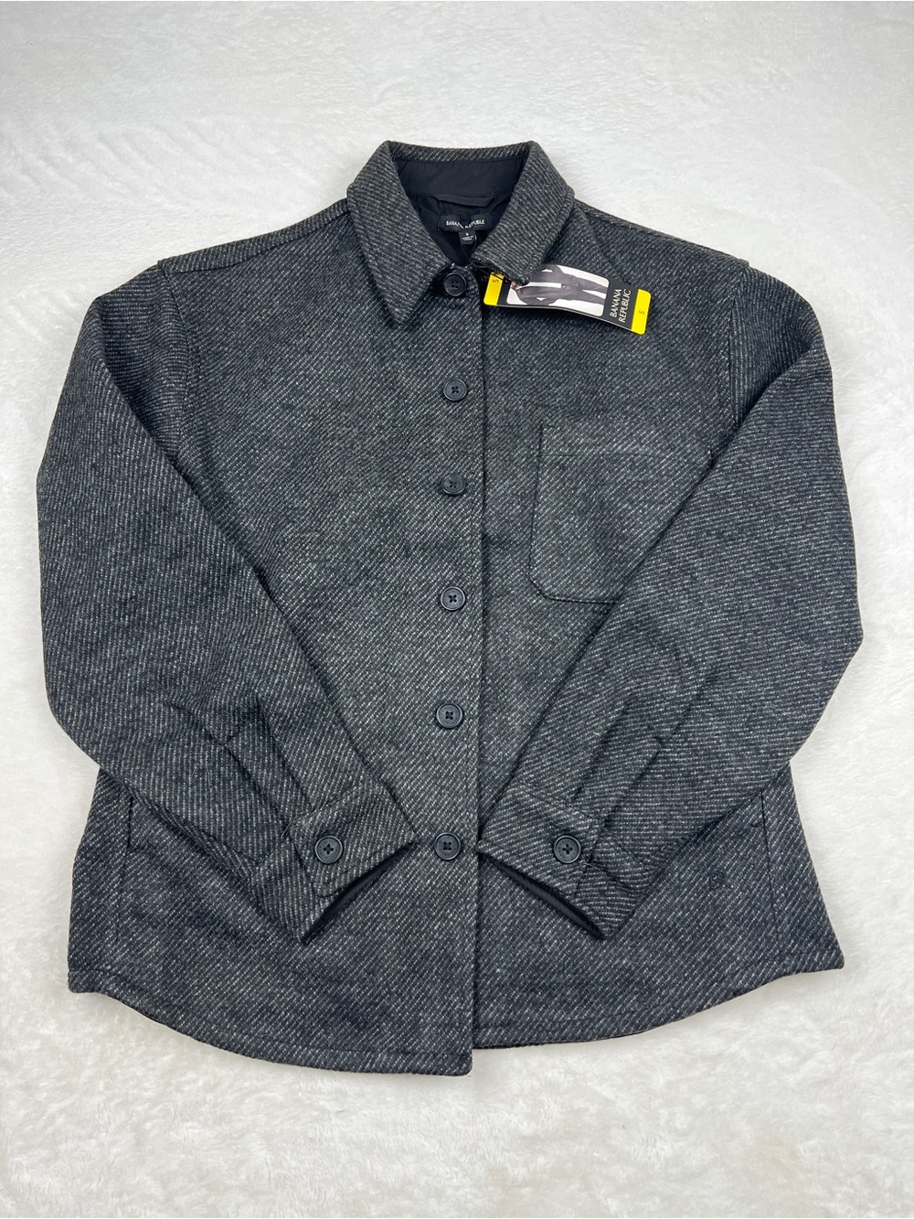 Banana Republic Mens Shirt Jacket S Gray Black Button Front NWT